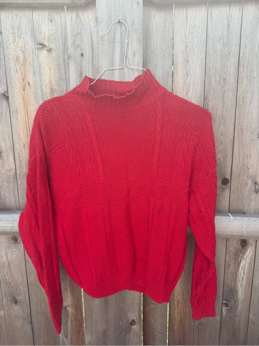 Women's Red Cable Knit Turtleneck Sweater